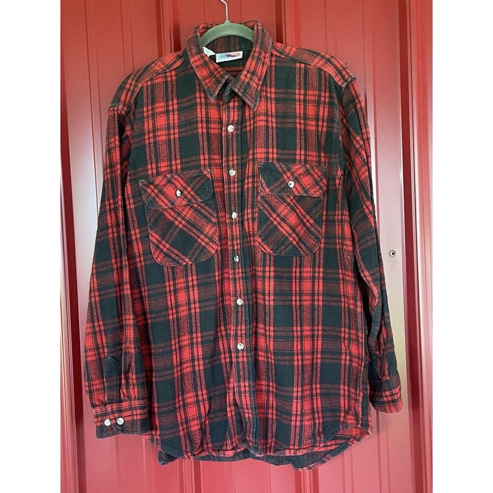 American Spirit Vintage Flannel Shirt Buffalo‎ Plaid Lumberjack USA Made Mens XL